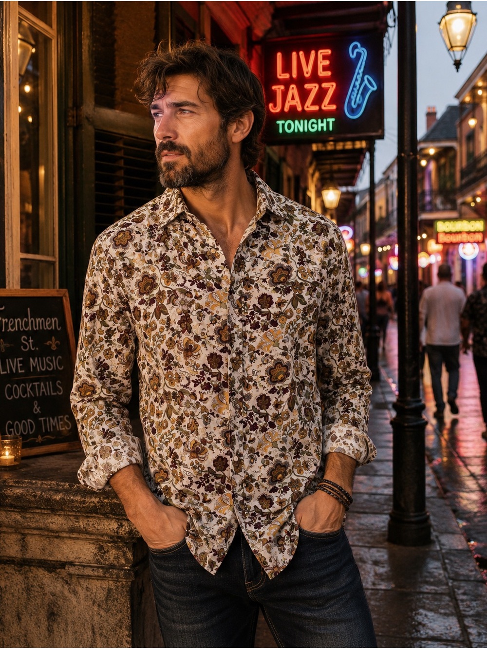 Rock Roll N Soul Floral Button Up Men’s XL Bourbon Street Retro Cotton Shirt